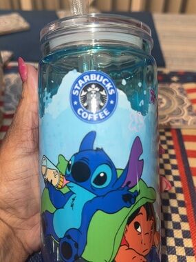 Starbucks Blue and Teal Lilo & Stitch Character Snow globe Tumbler